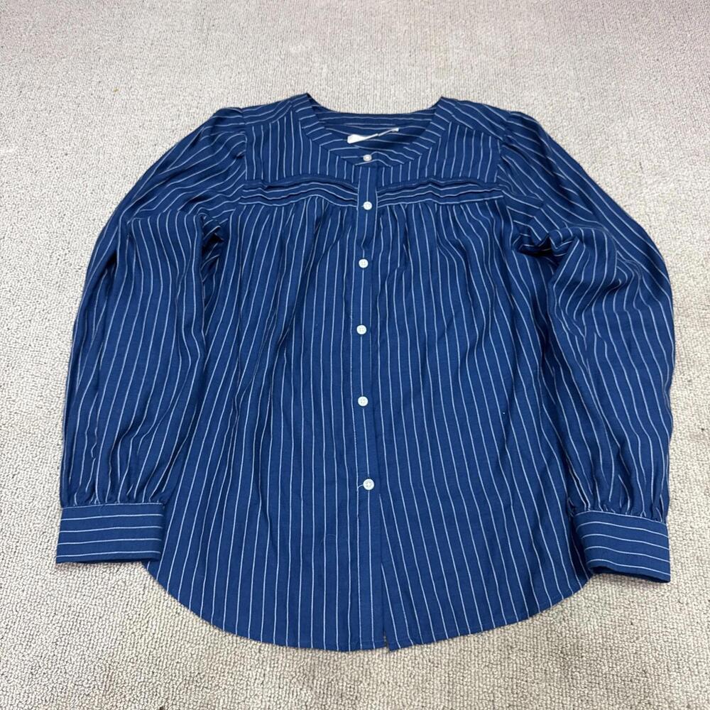 Loft Top Blue White Striped Long Sleeve Button Up Women’s Size Small